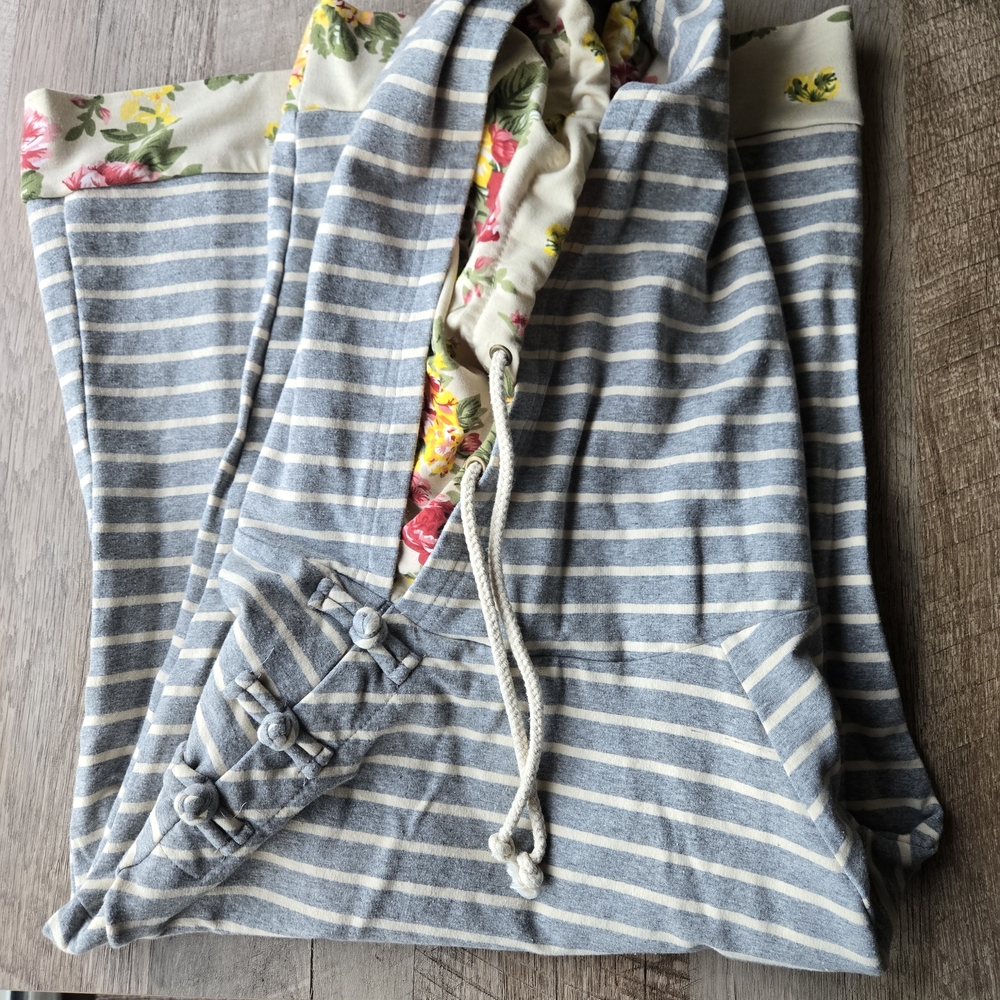 AMPERSAND AVE Blue and White Striped Hoodie - DoubleHood